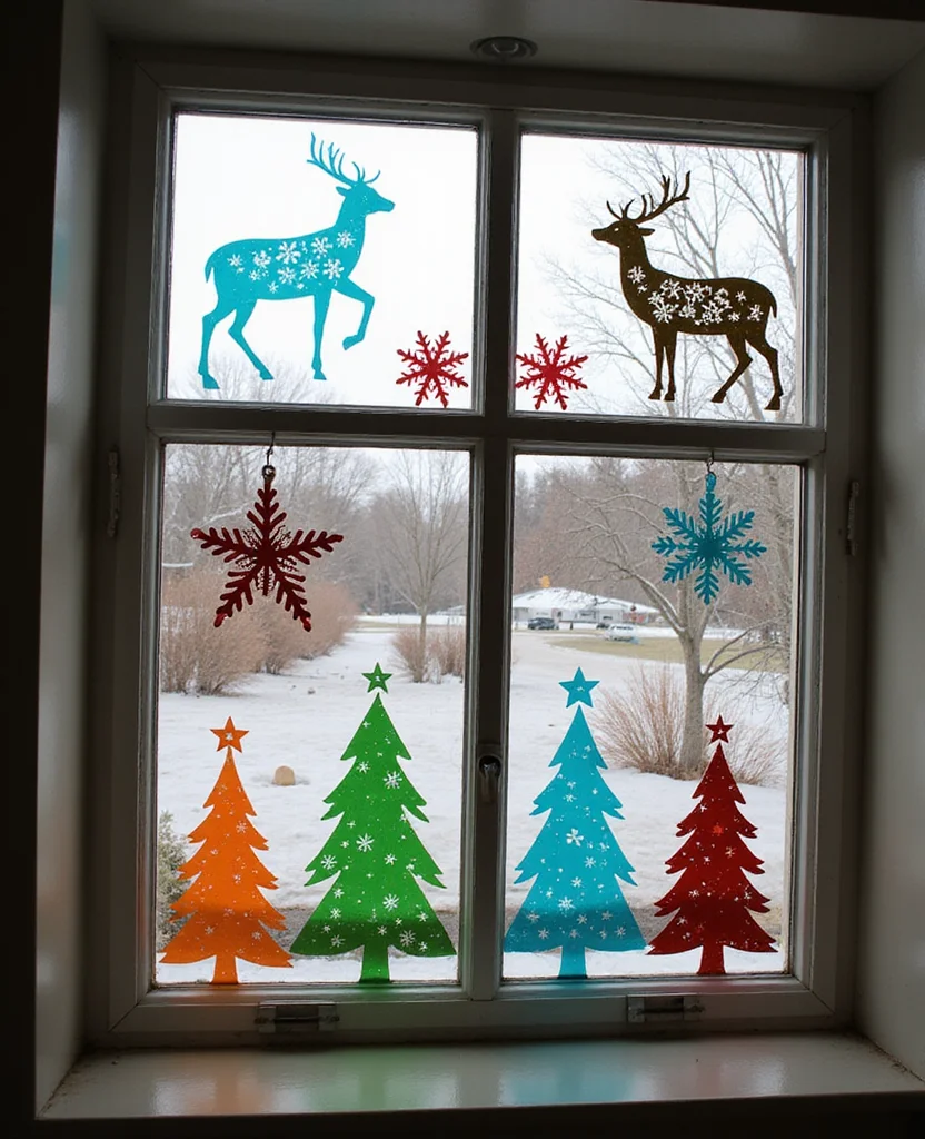 19 DIY Christmas Window Decor Ideas That Are Uniquely Yours (Don't Miss #9!) - 4. Seasonal Stencils