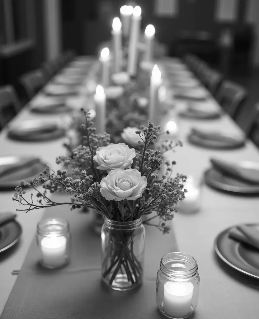 19 DIY Minimalist New Year Decor Ideas That Are Classy and Easy to Create! - 14. Monochrome Mason Jar Centerpiece