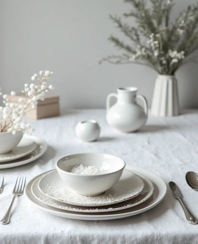 19 DIY Minimalist New Year Decor Ideas That Are Classy and Easy to Create! - 8. Snowy White Tablescape