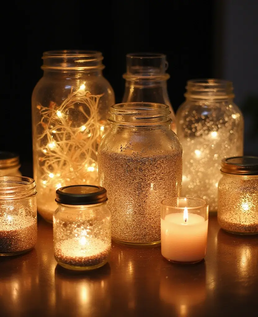 19 DIY Winter Decoration Ideas to Brighten Your Home After Christmas (You Won't Believe #12!) - 9. Glittery Jars
