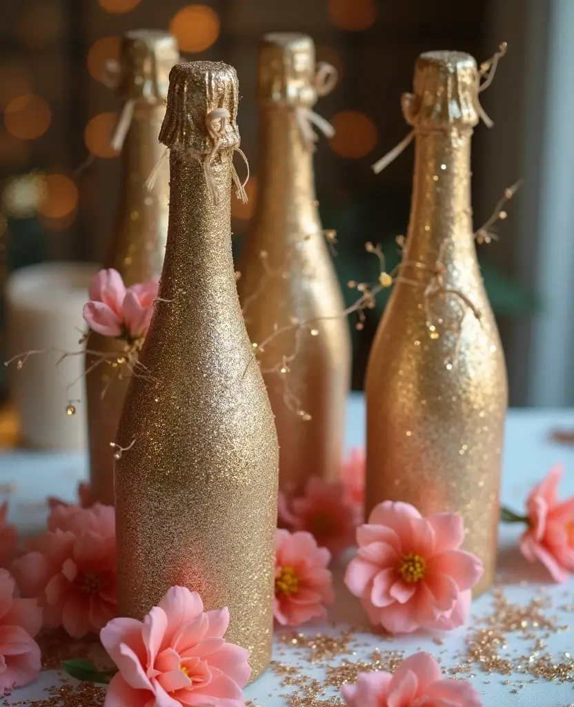 19 Easy DIY New Year’s Eve Decorations That Are Budget-Friendly (You Can Totally Do #5!) - 1. Glittery Champagne Bottles