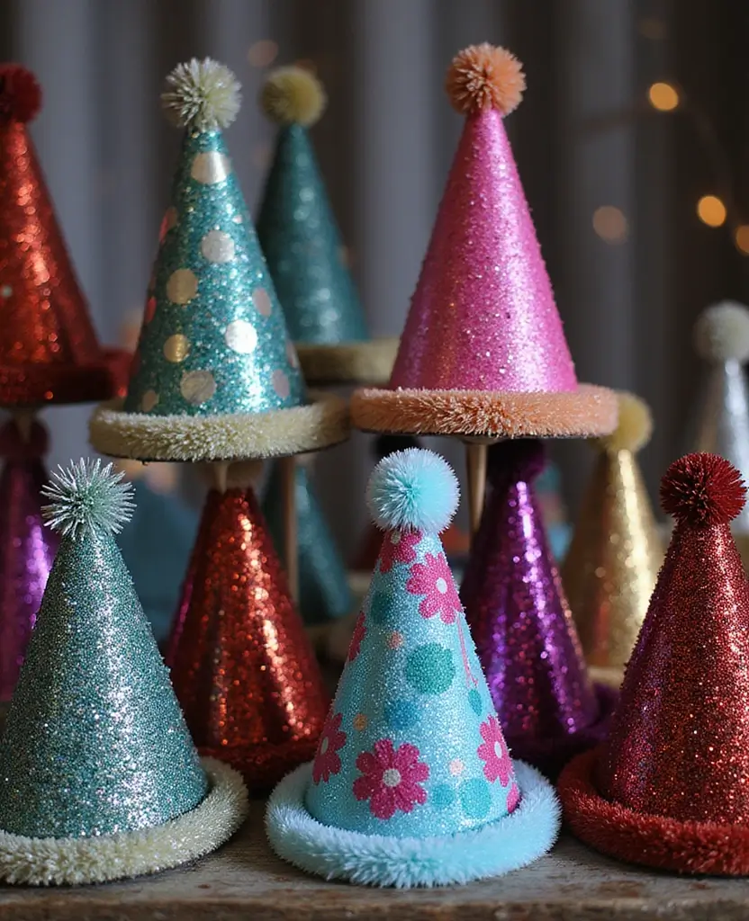 19 Easy DIY New Year’s Eve Decorations That Are Budget-Friendly (You Can Totally Do #5!) - 10. Glittery New Year’s Eve Hat