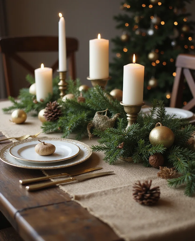 19 Elegant Christmas Table Runner Ideas That Will Wow Your Holiday Guests! - 10. Rustic Burlap Texture