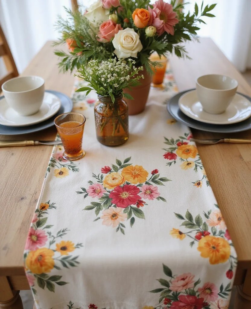 19 Elegant Christmas Table Runner Ideas That Will Wow Your Holiday Guests! - 13. Festive Floral Accents