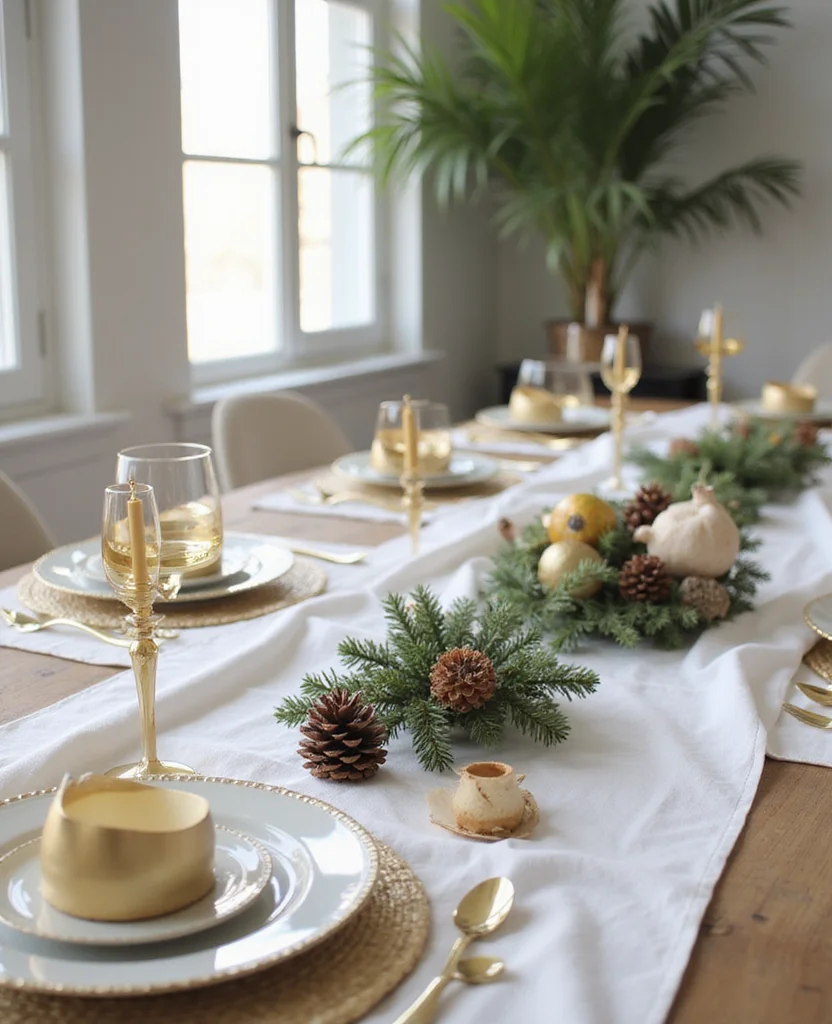 19 Elegant Christmas Table Runner Ideas That Will Wow Your Holiday Guests! - 2. Classic White and Gold