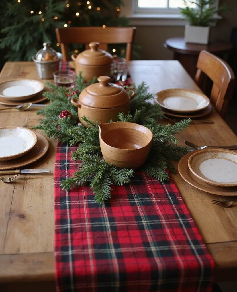 19 Elegant Christmas Table Runner Ideas That Will Wow Your Holiday Guests! - 3. Festive Plaid Patterns