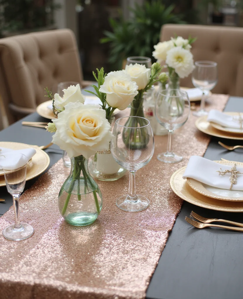 19 Elegant Christmas Table Runner Ideas That Will Wow Your Holiday Guests! - 4. Sparkling Sequin Elegance