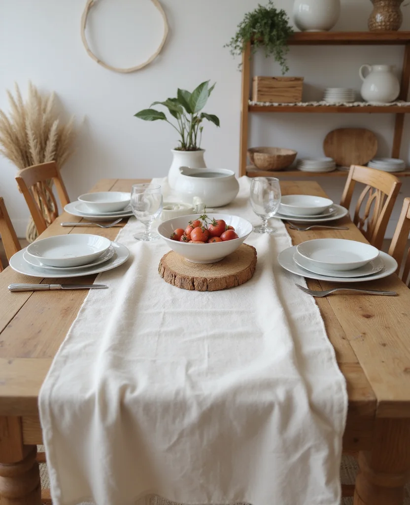19 Elegant Christmas Table Runner Ideas That Will Wow Your Holiday Guests! - 5. Natural Linen Charm