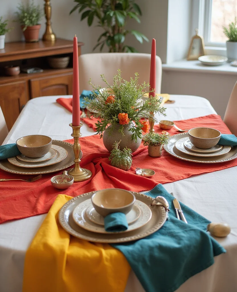 19 Elegant Christmas Table Runner Ideas That Will Wow Your Holiday Guests! - 8. Bold and Bright Colors