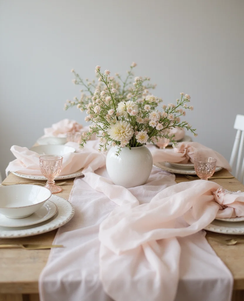19 Elegant Christmas Table Runner Ideas That Will Wow Your Holiday Guests! - 9. Ethereal Organza Layers