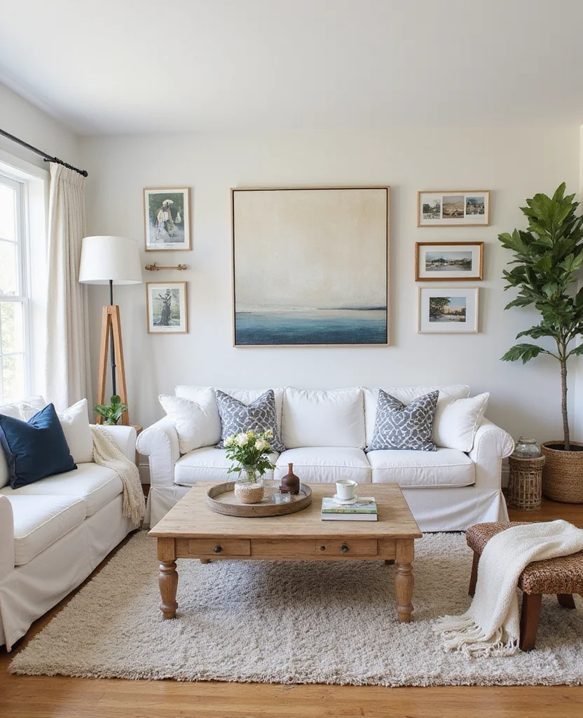 19 Enchanting Cottage Living Room Ideas That'll Make You Feel Right at Home! - 11. Statement Art Pieces