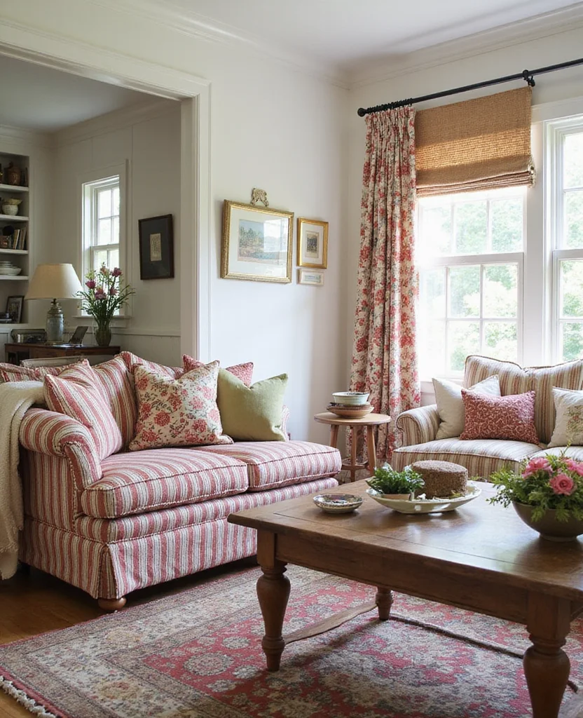 19 Enchanting Cottage Living Room Ideas That'll Make You Feel Right at Home! - 17. Mix and Match Patterns Creatively