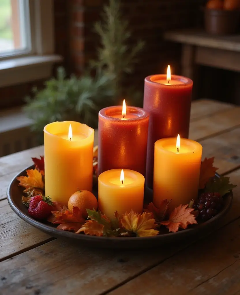 19 Festive Friendsgiving Decor Ideas Under $25 That Will Wow Your Guests! 72 19 Festive Friendsgiving Decor Ideas Under $25 That Will Wow Your Guests! - 11. Autumn Candle Display
