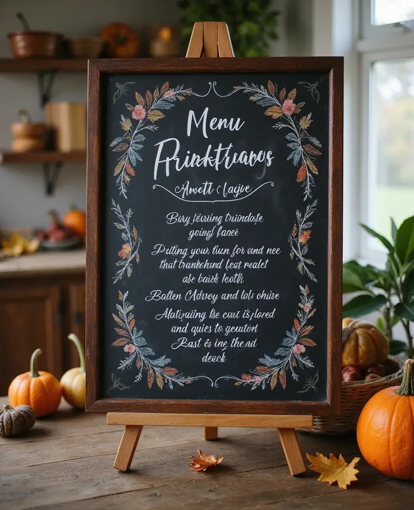 19 Festive Friendsgiving Decor Ideas Under $25 That Will Wow Your Guests! 102 19 Festive Friendsgiving Decor Ideas Under $25 That Will Wow Your Guests! - 15. Chalkboard Menu
