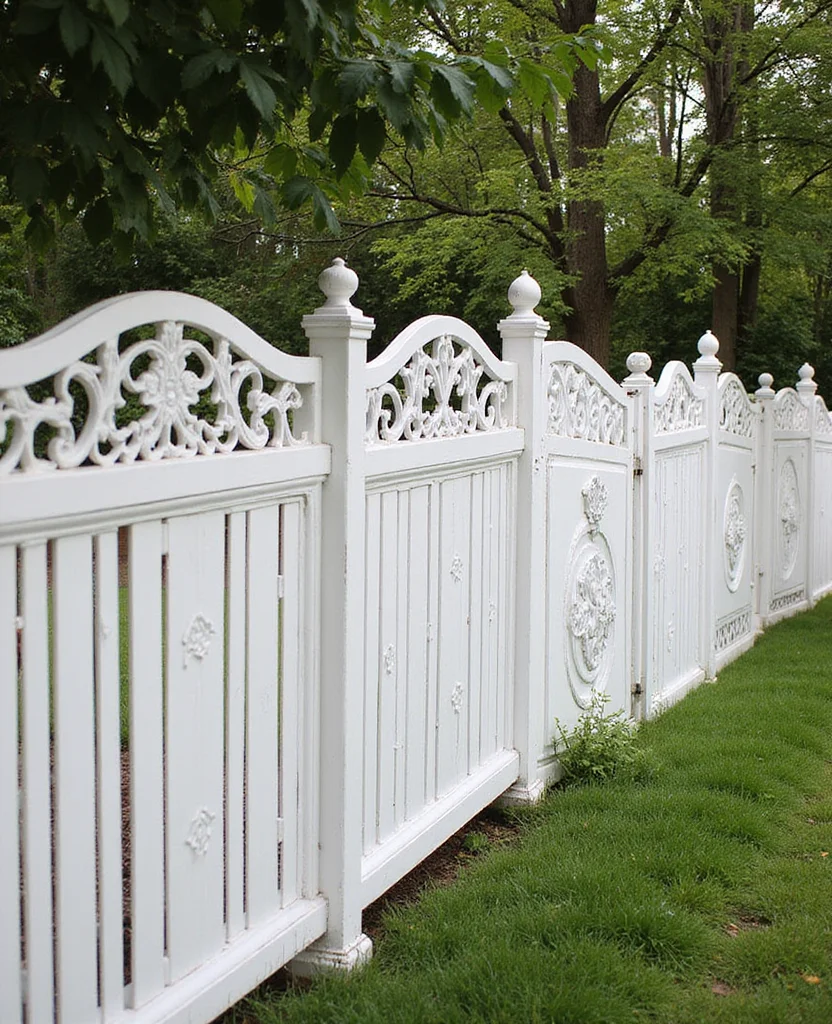 19 Gorgeous White Fence Backyard Ideas That'll Make Your Neighbors Envious! - 11. White Fence with Decorative Panels