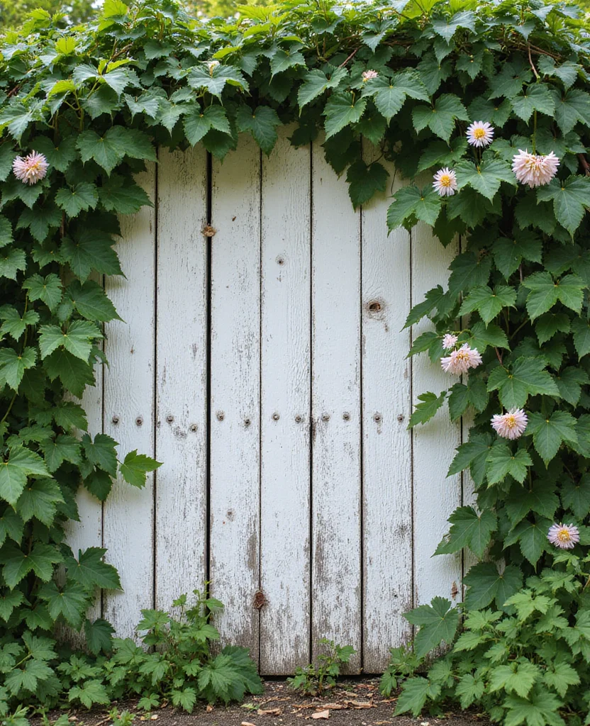 19 Gorgeous White Fence Backyard Ideas That'll Make Your Neighbors Envious! - 2. Rustic Whitewashed Fence with Climbing Vines