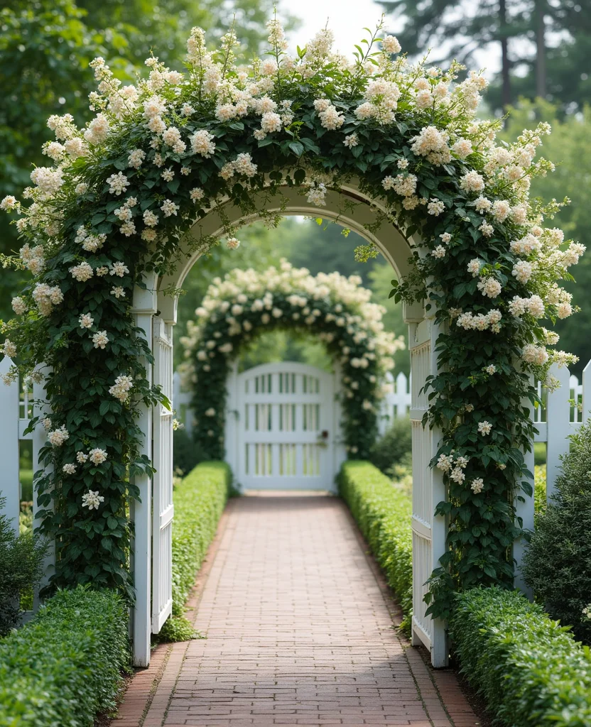 19 Gorgeous White Fence Backyard Ideas That'll Make Your Neighbors Envious! - 7. White Fence with Decorative Arches