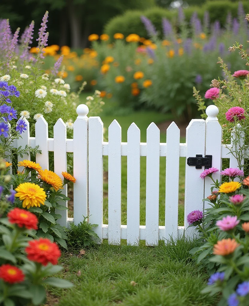19 Gorgeous White Fence Backyard Ideas That'll Make Your Neighbors Envious! - 8. Cottage-Style White Fence with Wildflowers