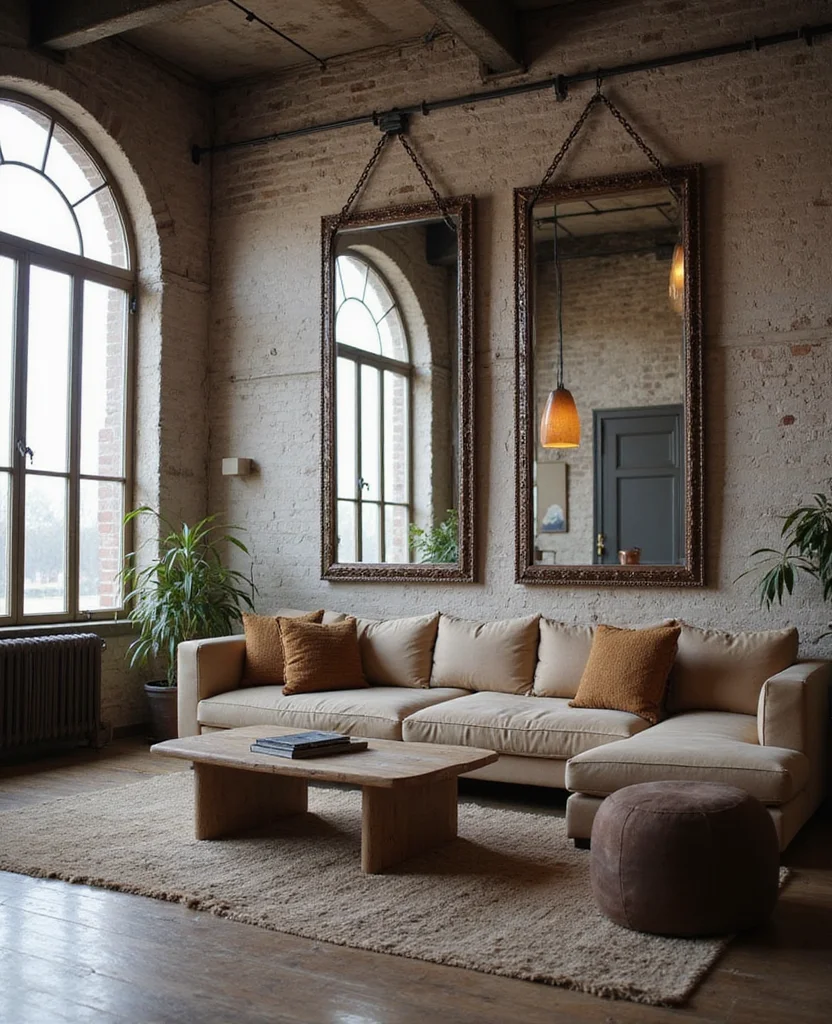 19 Industrial Living Room Ideas That'll Transform Your Space Into a Chic Urban Oasis! 88 19 Industrial Living Room Ideas That'll Transform Your Space Into a Chic Urban Oasis! - 13. Use of Mirrors