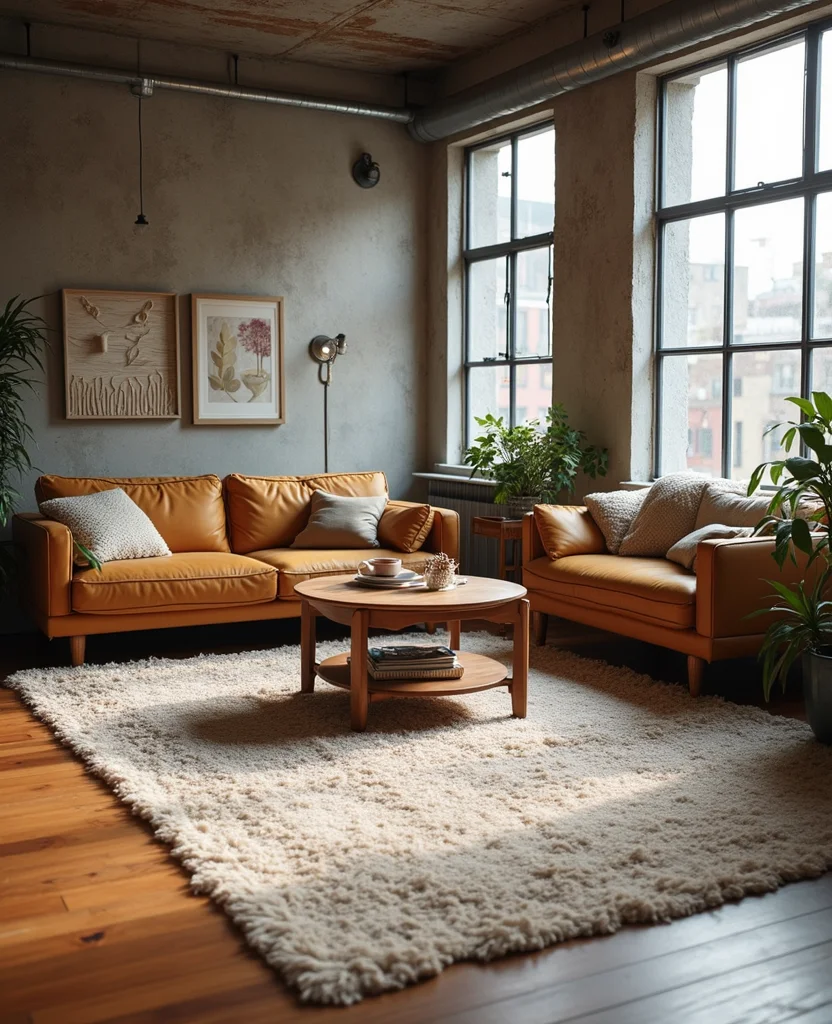19 Industrial Living Room Ideas That'll Transform Your Space Into a Chic Urban Oasis! 44 19 Industrial Living Room Ideas That'll Transform Your Space Into a Chic Urban Oasis! - 7. Cozy Up with Area Rugs