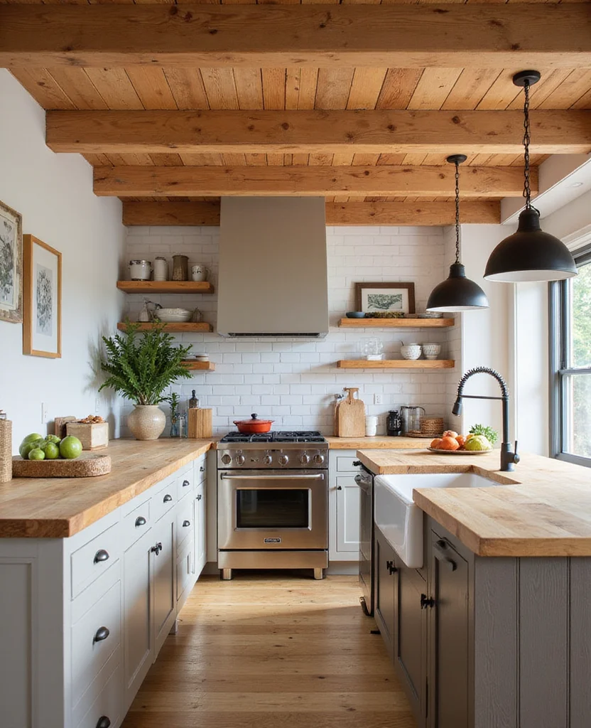 19 Modern Cottage Kitchen Designs That Blend Style and Comfort Perfectly! 10 19 Modern Cottage Kitchen Designs That Blend Style and Comfort Perfectly! - 9. Natural Wood Features