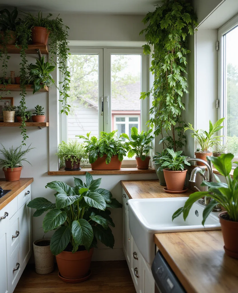 19 Moody Kitchen Ideas That'll Transform Your Home into a Cozy Haven! 88 19 Moody Kitchens Ideas That'll Transform Your Home into a Cozy Haven! - 13. Indoor Plants