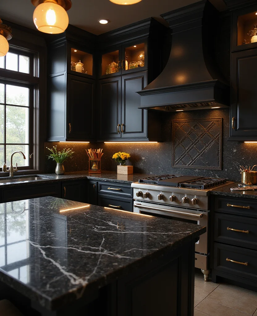 19 Moody Kitchen Ideas That'll Transform Your Home into a Cozy Haven! 30 19 Moody Kitchens Ideas That'll Transform Your Home into a Cozy Haven! - 5. Elegant Dark Countertops