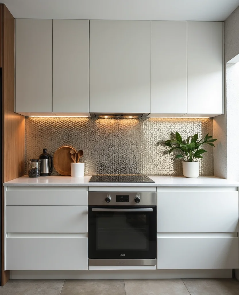 19 Mosaic Backsplash Kitchen Inspirations That Will Leave You Breathless! - 12. Contemporary Metallic Tiles