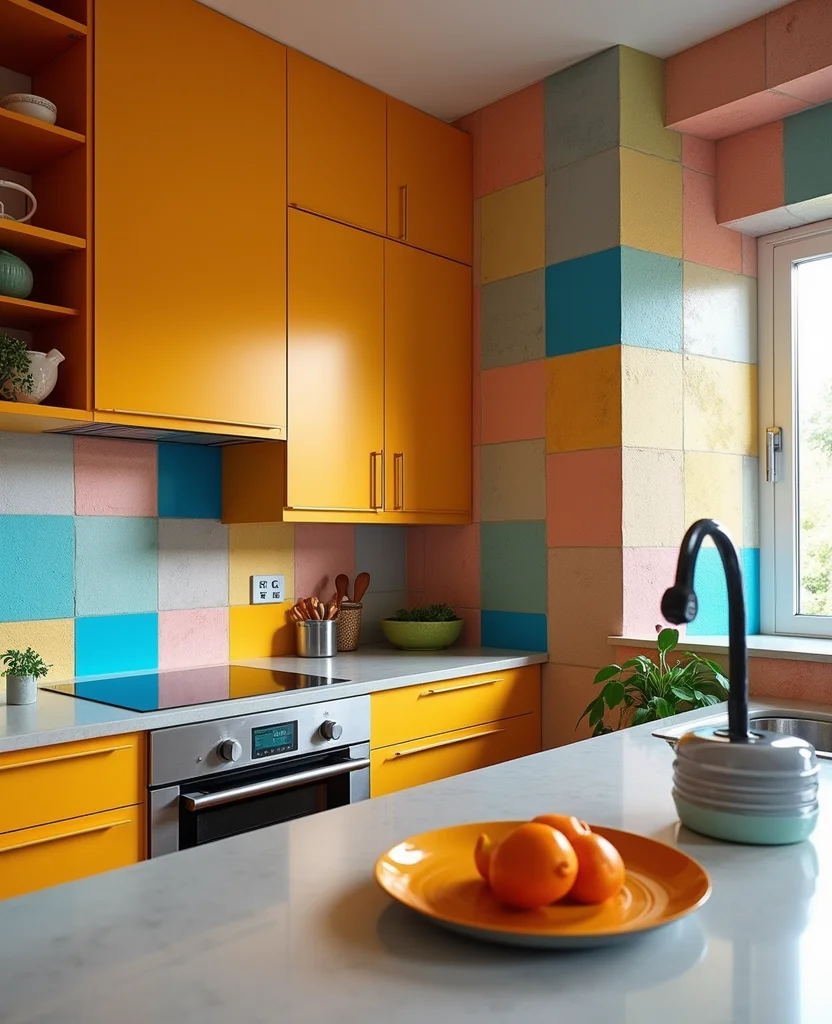 19 Mosaic Backsplash Kitchen Inspirations That Will Leave You Breathless! - 16. Bold Color Block Mosaics