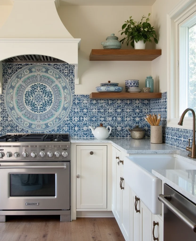 19 Mosaic Backsplash Kitchen Inspirations That Will Leave You Breathless! - 4. Blue and White Mediterranean Style