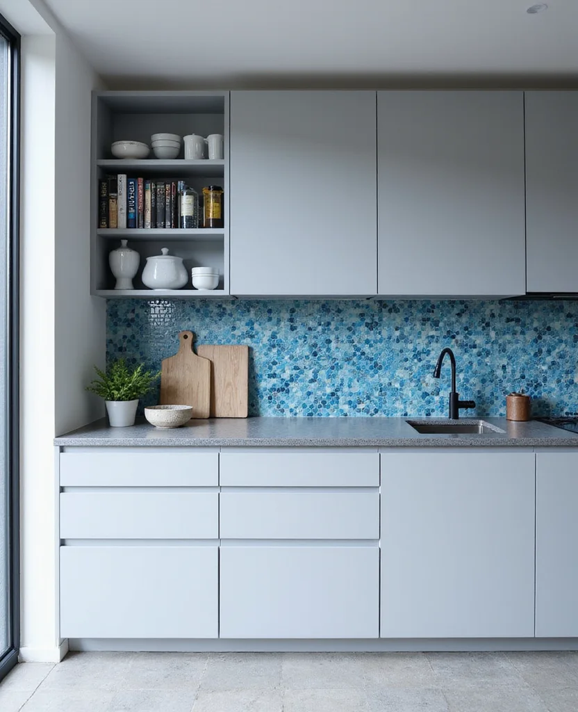 19 Mosaic Backsplash Kitchen Inspirations That Will Leave You Breathless! - 7. Bright Monochromatic Schemes