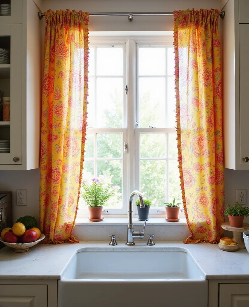 19 Playful Kitschy Kitchen Ideas That'll Make Cooking a Blast! 132 19 Playful Kitschy Kitchen Ideas That'll Make Cooking a Blast! - 19. Vibrant Window Treatments