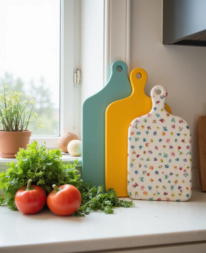 19 Playful Kitschy Kitchen Ideas That'll Make Cooking a Blast! 51 19 Playful Kitschy Kitchen Ideas That'll Make Cooking a Blast! - 8. Colorful Cutting Boards