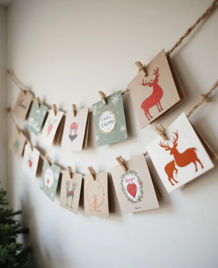 19 Scandinavian Christmas Decor Ideas for Your Living Room That'll Make You Feel All the Holiday Vibes! 104 19 Scandinavian Christmas Decor Ideas for Your Living Room That'll Make You Feel All the Holiday Vibes! - 15. Handmade Holiday Cards Display