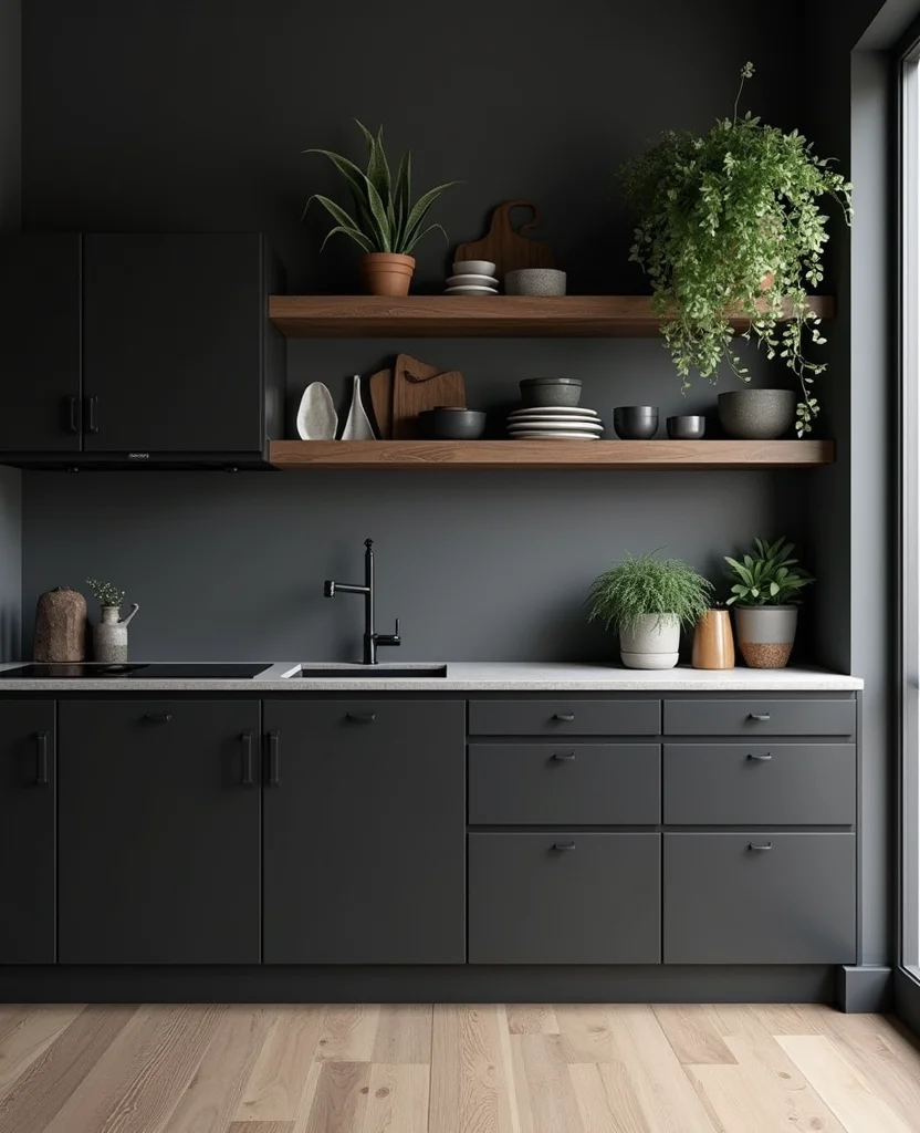 19 Space-Saving Black Kitchen Cabinet Ideas That Maximize Your Small Space (Wait Until You See #5!) - 1. Minimalist Floating Cabinets
