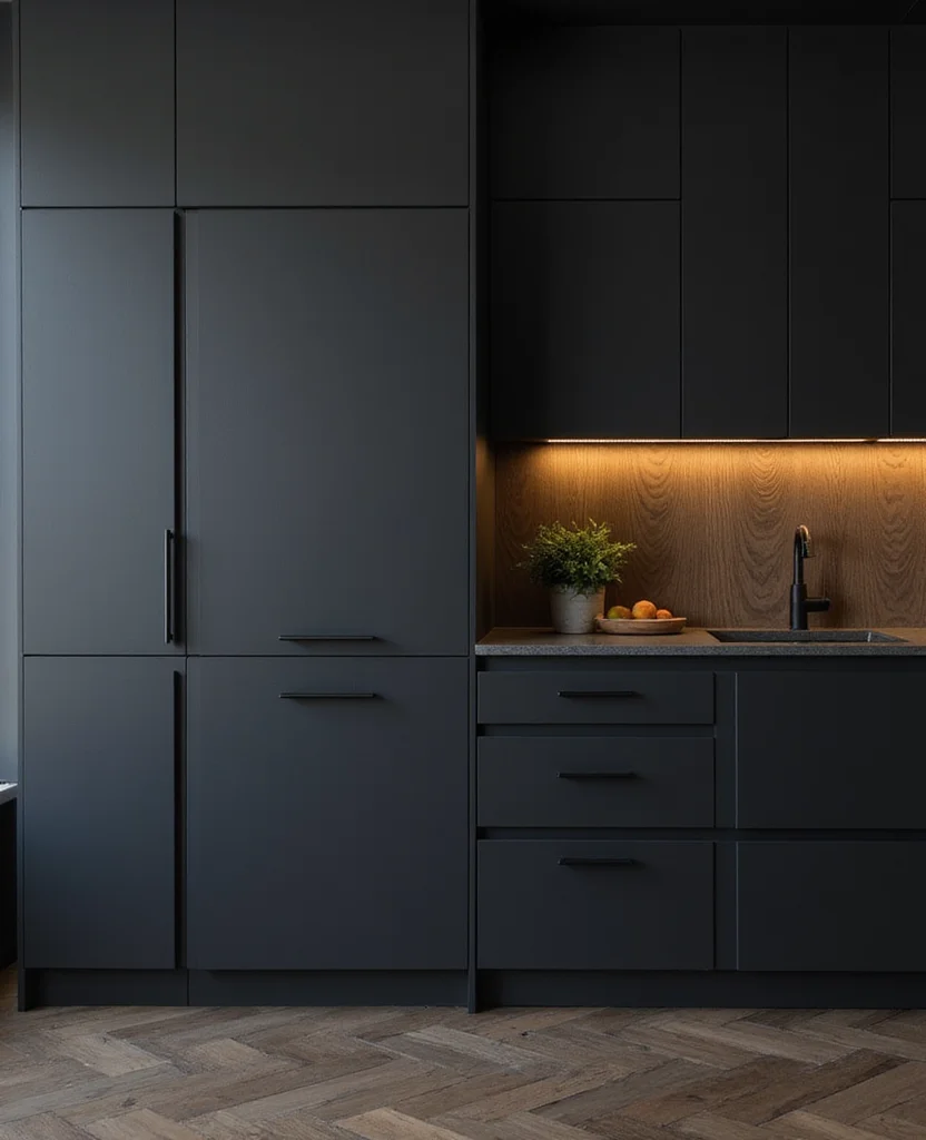 19 Space-Saving Black Kitchen Cabinet Ideas That Maximize Your Small Space (Wait Until You See #5!) - 13. Dark-Toned Cabinet Hardware