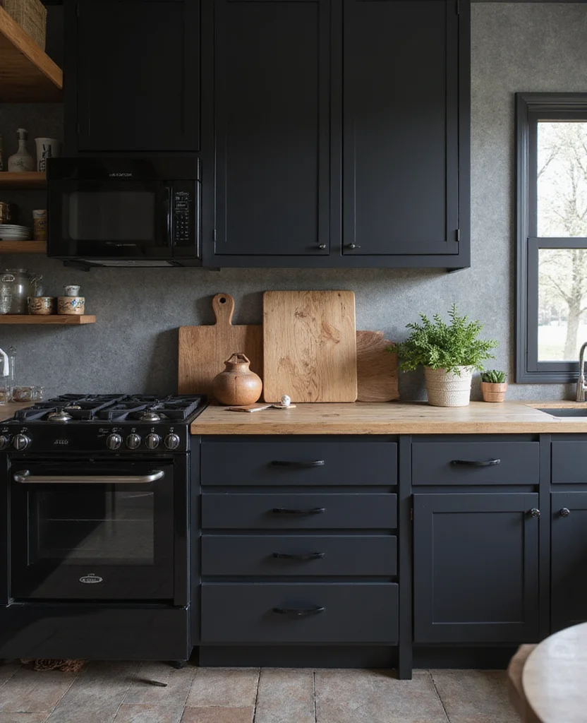 19 Space-Saving Black Kitchen Cabinet Ideas That Maximize Your Small Space (Wait Until You See #5!) - 14. Integrated Cutting Boards
