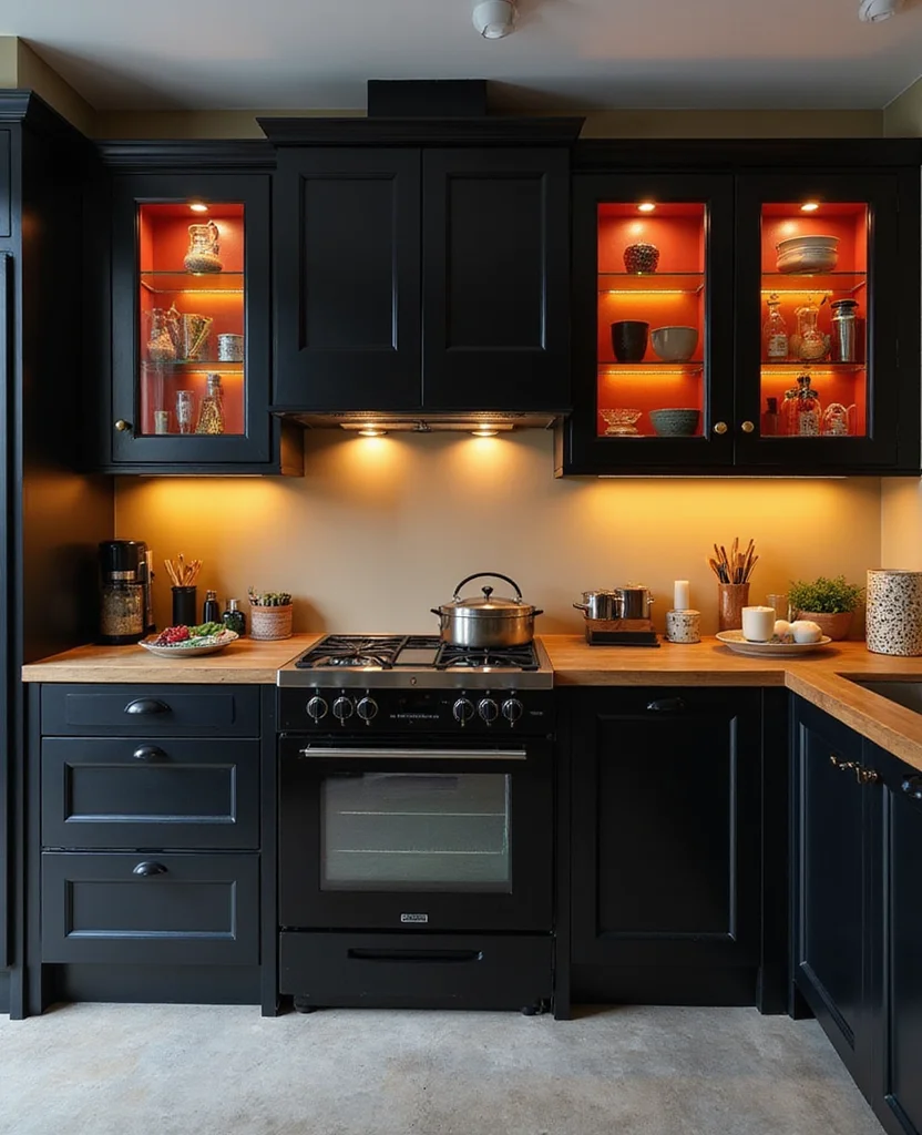 19 Space-Saving Black Kitchen Cabinet Ideas That Maximize Your Small Space (Wait Until You See #5!) - 19. Colorful Interior Cabinet Decoration