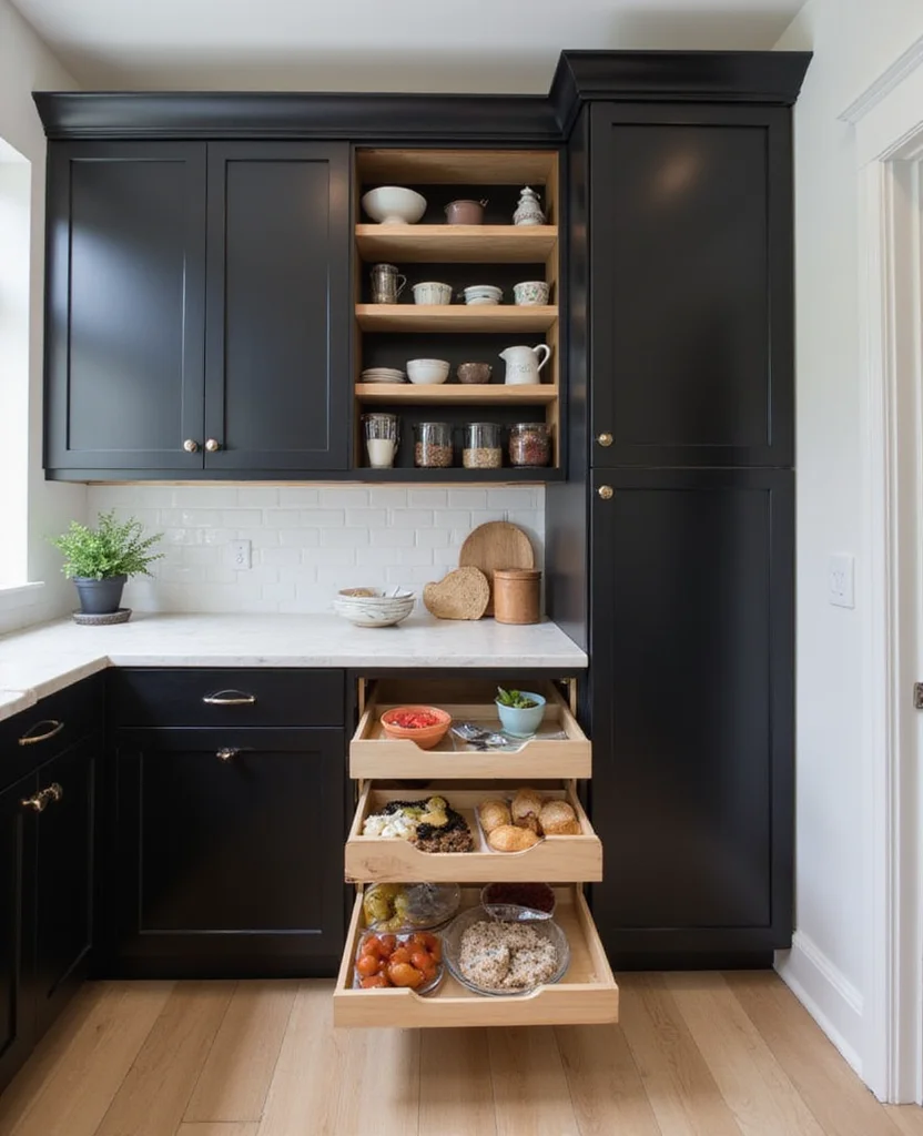 19 Space-Saving Black Kitchen Cabinet Ideas That Maximize Your Small Space (Wait Until You See #5!) - 4. Custom Built-In Solutions