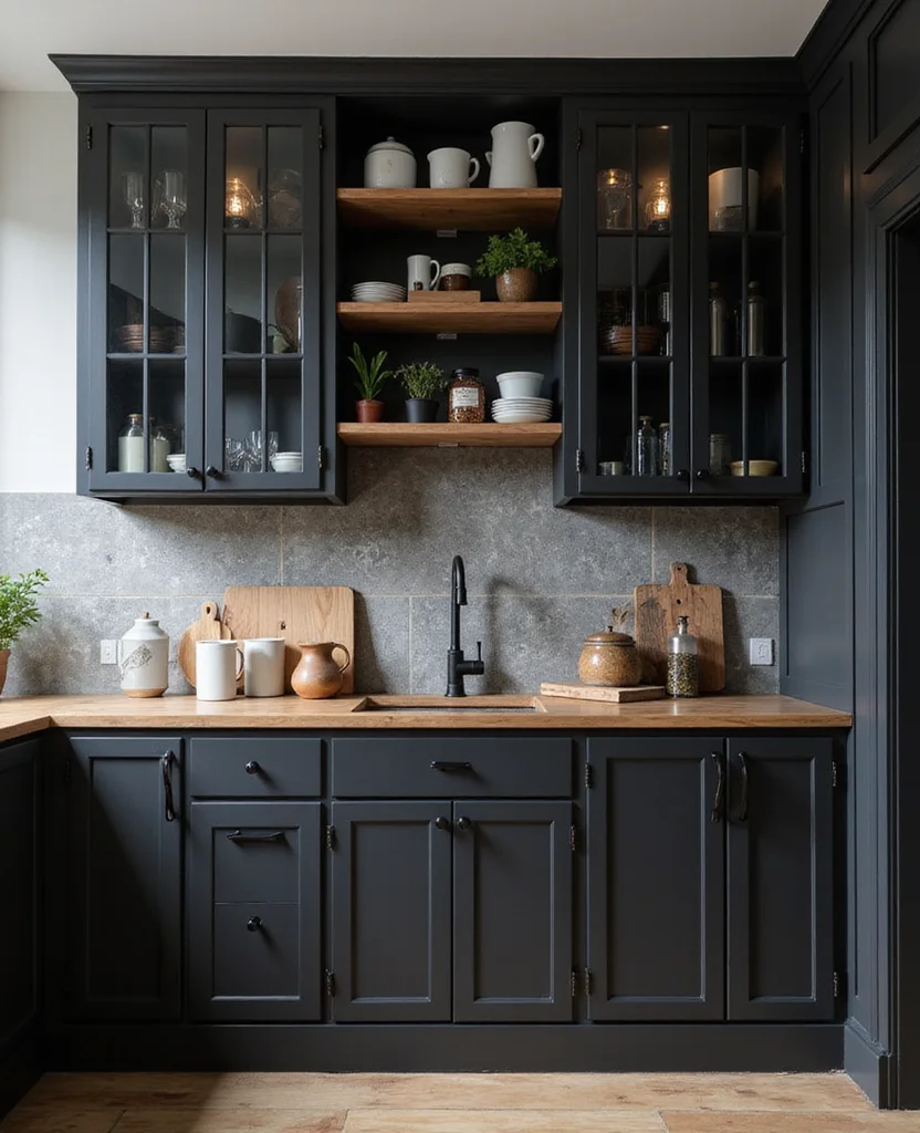 19 Space-Saving Black Kitchen Cabinet Ideas That Maximize Your Small Space (Wait Until You See #5!) - 8. Ladder Style Cabinets