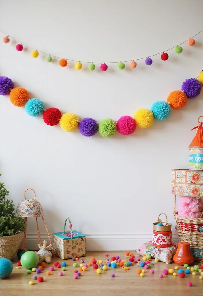 19 Stunning Christmas Garland Ideas That Will Transform Your Home This Holiday Season! - 9. Playful Pom-Pom Garland