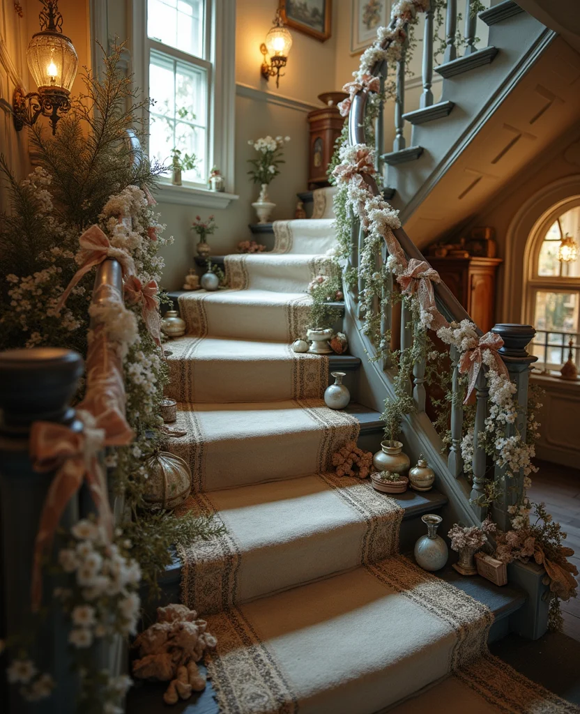 19 Stunning Christmas Staircase Ideas That'll Transform Your Home into a Winter Wonderland (You Won't Believe #7!) - 11. Vintage Glam