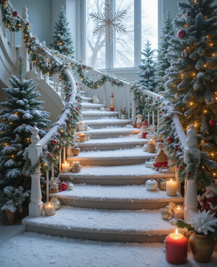 19 Stunning Christmas Staircase Ideas That'll Transform Your Home into a Winter Wonderland (You Won't Believe #7!) - 12. Snowy Scene