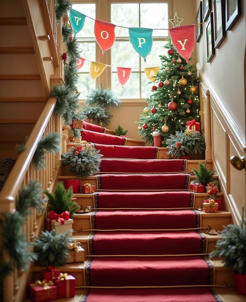 19 Stunning Christmas Staircase Ideas That'll Transform Your Home into a Winter Wonderland (You Won't Believe #7!) - 14. Joyful Banner Display