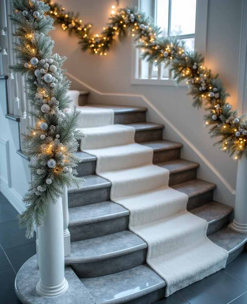 19 Stunning Christmas Staircase Ideas That'll Transform Your Home into a Winter Wonderland (You Won't Believe #7!) - 2. Elegant White Christmas