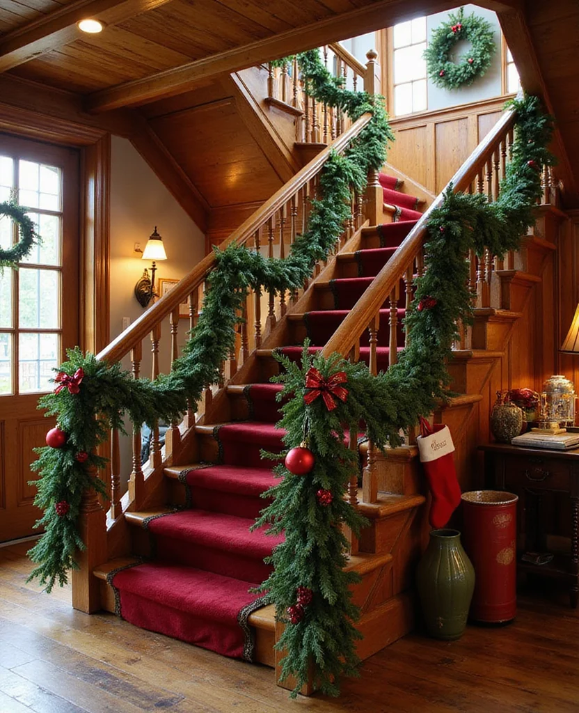 19 Stunning Christmas Staircase Ideas That'll Transform Your Home into a Winter Wonderland (You Won't Believe #7!) - 4. Traditional Red and Green