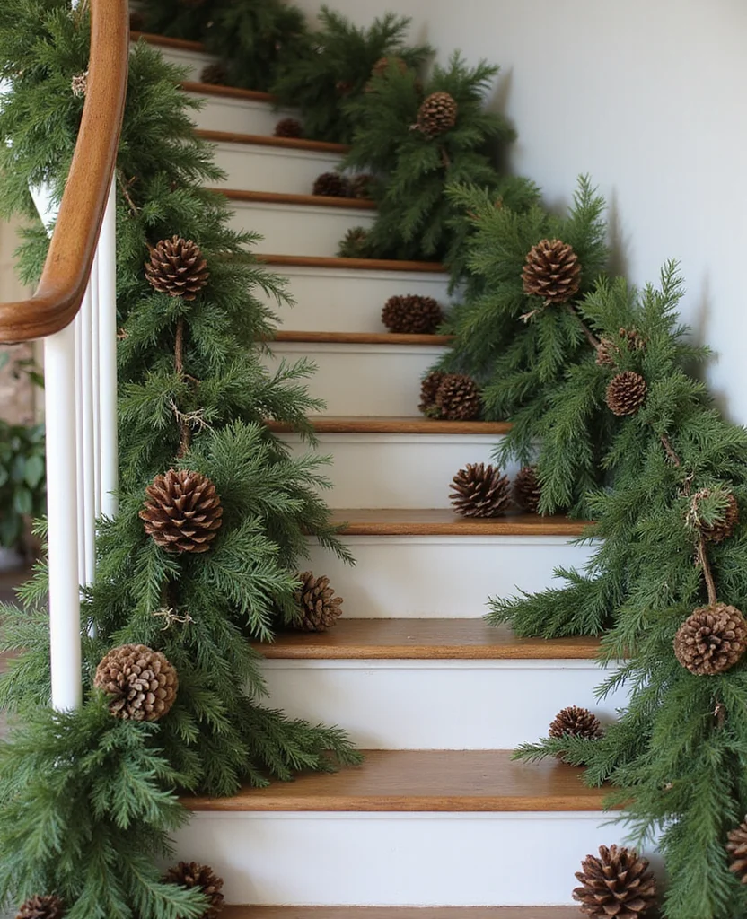 19 Stunning Christmas Staircase Ideas That'll Transform Your Home into a Winter Wonderland (You Won't Believe #7!) - 7. Natural Elements Only – You Won't Believe This!