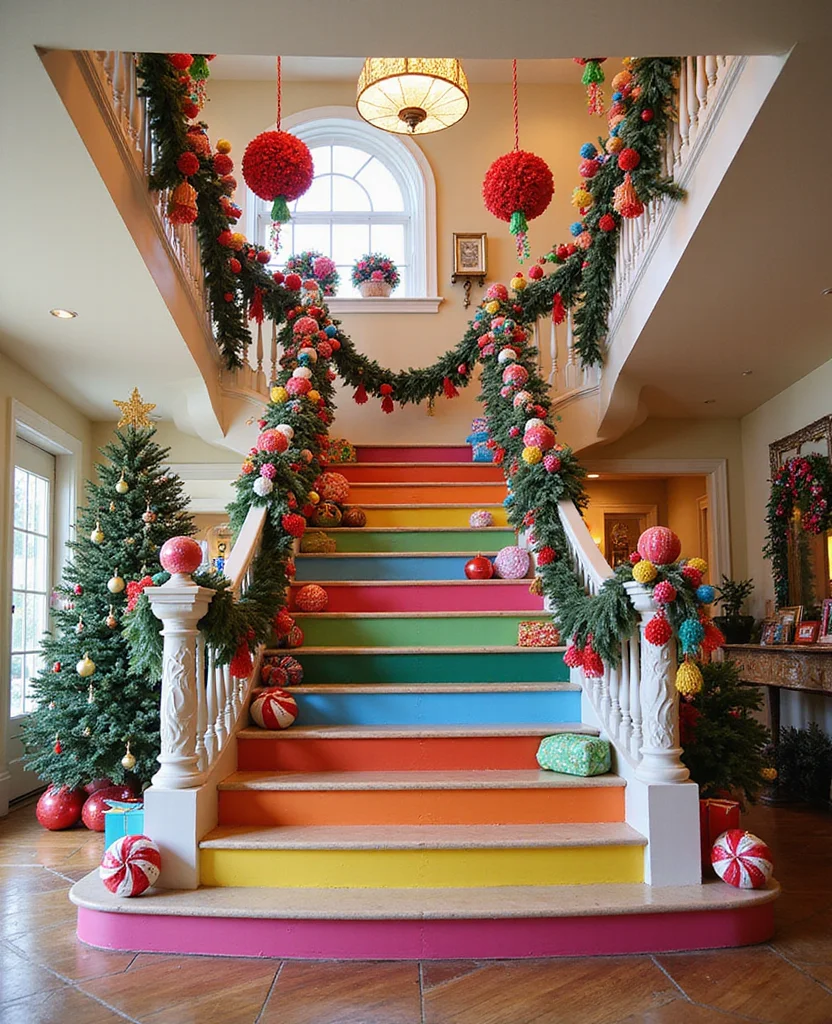 19 Stunning Christmas Staircase Ideas That'll Transform Your Home into a Winter Wonderland (You Won't Believe #7!) - 8. Candy Land Extravaganza