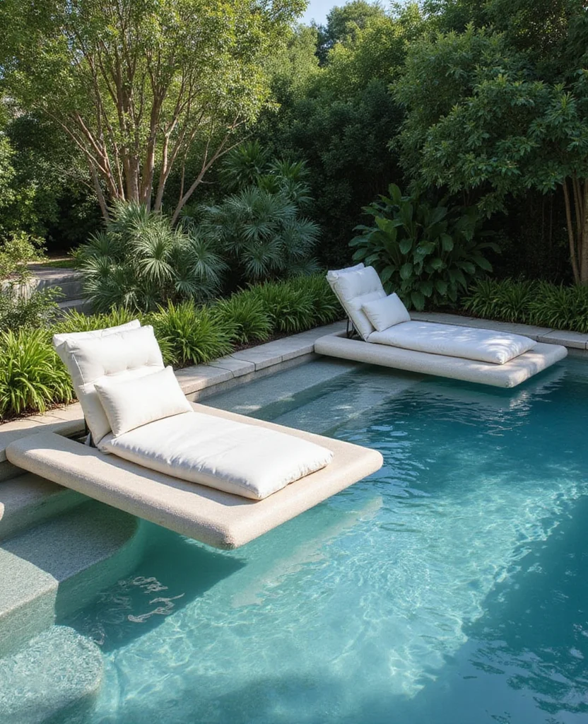 19 Stunning Lagoon Pool Backyard Ideas That'll Transform Your Yard into a Tropical Paradise! - 10. Floating Lounge Beds