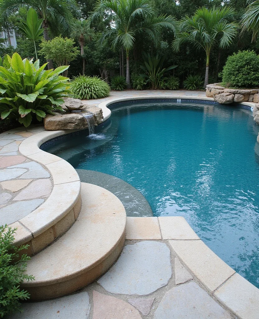 19 Stunning Lagoon Pool Backyard Ideas That'll Transform Your Yard into a Tropical Paradise! - 11. Customized Steps and Edges